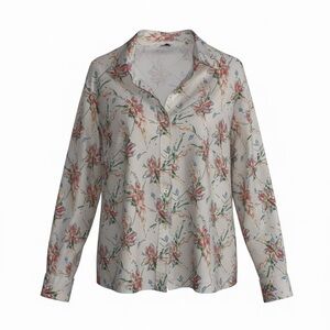 Vintage Sears Floral Print Button-Down Cream Blouse Size 40 P2P 28”